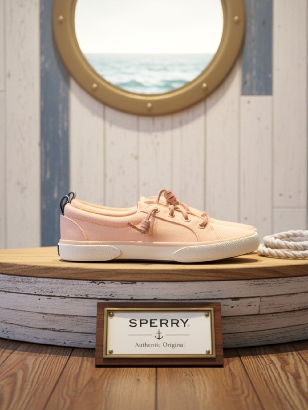 Sperry Women’s Pier Wave LTT Sea Peach Canvas Lace-Up Sneaker